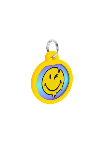 Адресник для собак і котів металевий Smart ID c QR паспортом, малюнок «Смайли на блакитному», коло, Д 25 мм WAUDOG (330245283)