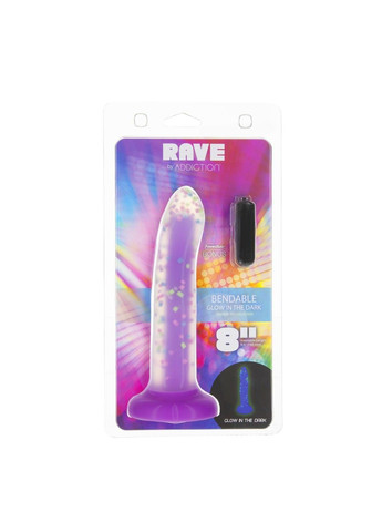 Светящийся в темноте фаллоимитатор Rave 8 Glow in the Dark Dildo Purple Confetti 20,3 см силикон ADDICTION (322740400)