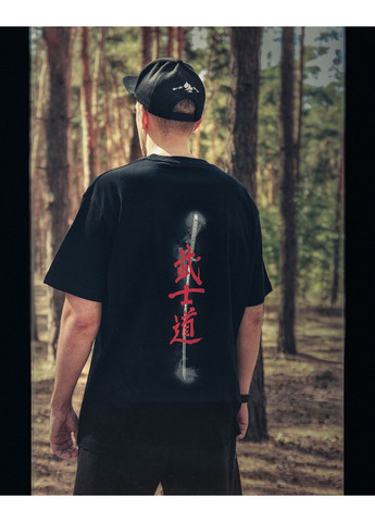 Чорна футболка чоловіча з самураєм bushido з коротким рукавом No Brand Oversize