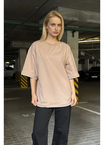 Бежева футболка чоловіча оверсайз з білими вставками cappuccino Taboo clothing company