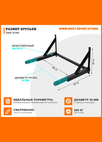 Брусья настенные для дома One Step, тренажер брусья, брусья для офиса и дома. Triton (346531847)