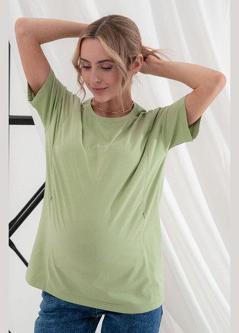 Хлопковая футболка для беременных и кормящих светло-зеленая Юла мама - (326270416)