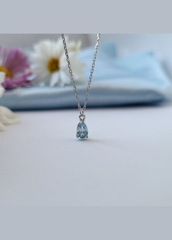 Срібний ланцюжок кольє з підвіскою Крапелька з Блакитним Топазом 40 см срібло 925 проби Родоване 703кол No Brand (306854713)