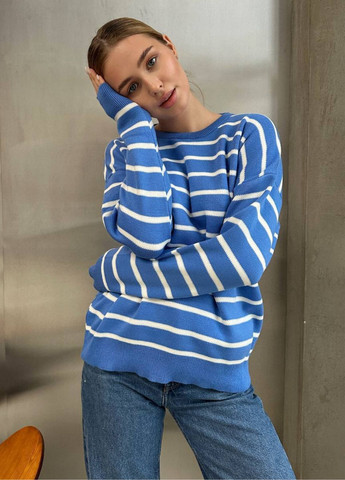 Синий демисезонный базовый свитер в полоску джемпер Україна