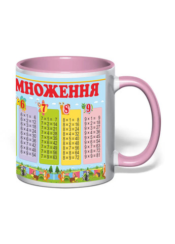 Чашка з друком "Табличка множення" №5 330 мл (колір рожевий) (31370) No Brand (362506640)