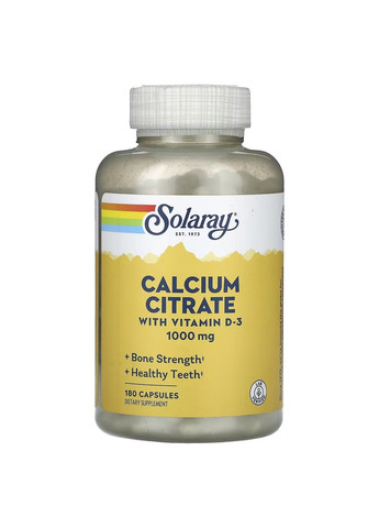 Цитрат Кальцію з Вітаміном Д3 Calcium Citrate w/Vit D-3 1000мг - 180 капсул Solaray (293944935)