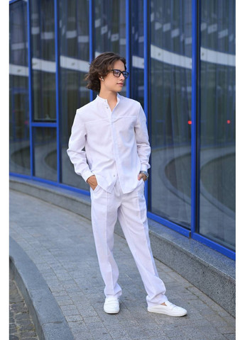 Білий демісезонний стильний підлітковий костюм з льону — заміри в описі брючний DK/DL Мода без кордонів