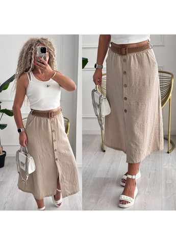 Жіноча спідниця міді вільного крою з жатого льону MonCher (350287895)