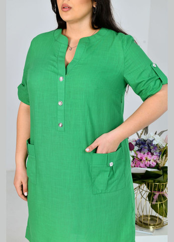 Зеленое повседневный платье из льна рубашка No Brand однотонное