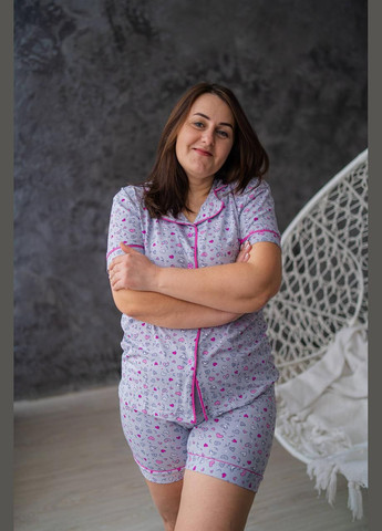 Серая всесезон пижама женская, комплект для дома и сна шорты и футболка футболка + шорты Miss Victoria