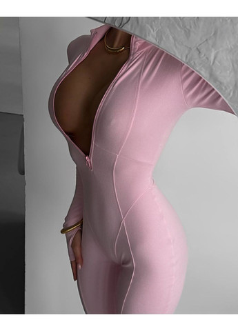 Жіночий цільний комбінезон із м’якої еластичної тканини No Brand однотонний рожевий кежуал