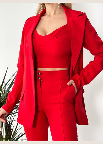 Женский стильный костюм-тройка красного цвета 25773 Fashion (296931367)