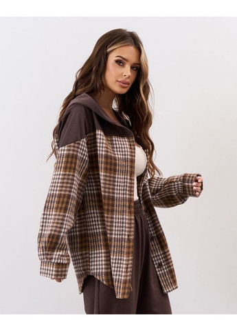 Коричневая повседневный, кэжуал рубашка в клетку ISSA PLUS с длинным рукавом