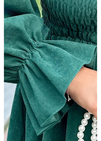 Зелена святковий, повсякденний, кежуал сукня міді вельвет бебі долл, з відкритими плечима Україна однотонна