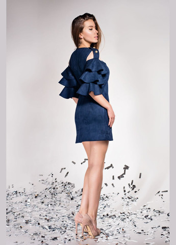 Темно-синя кежуал, вечірня стильна сукня з еко замші Jadone Fashion однотонна