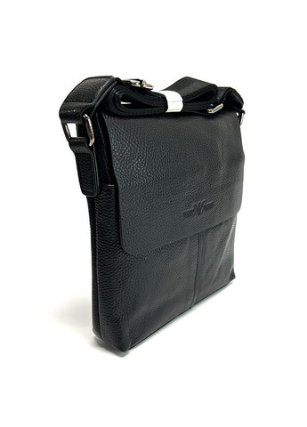 Чорна шкіряна чоловіча маленька сумка через плече на довгому ремінці No Brand (292404331)
