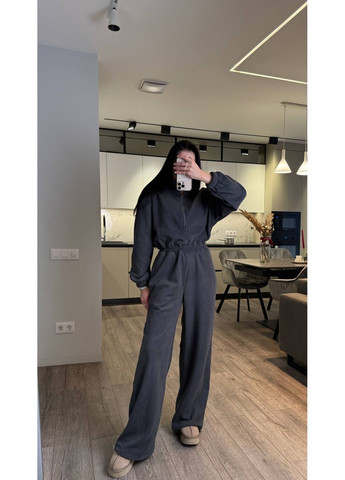 Комбінезон 1283 двосторонній фліс теплий на блискавці Україна графітовий