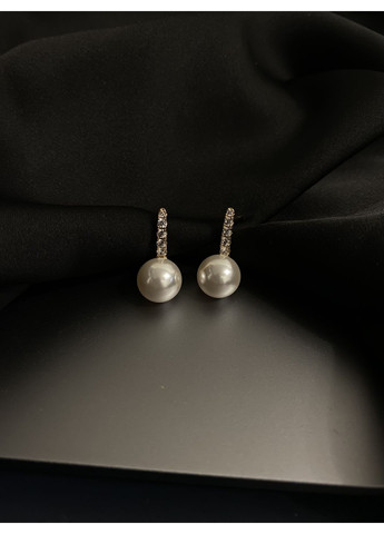 Сережки Перлинка з камінчиками англійський замок золотого кольору 36113 Fashion (370370470)