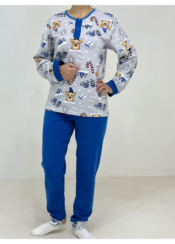 Сіро-синя зимня піжама жіноча байка новорічний коргі 50-52 сіро-синя 78023873-1 Triko