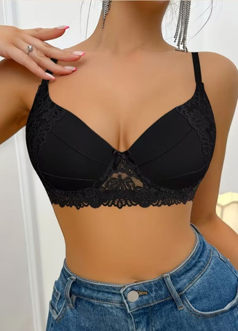 Чорний бралетт жіночий формований бюстгальтер на кісточках з мереживом comfort elegance (1999 01) 75c Macarena з кісточками