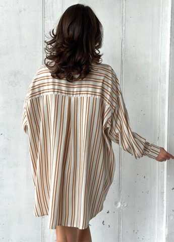 Бежева повсякденний сукня-сорочка оверсайз з довгим рукавом сукня-сорочка Tik-Tak в смужку