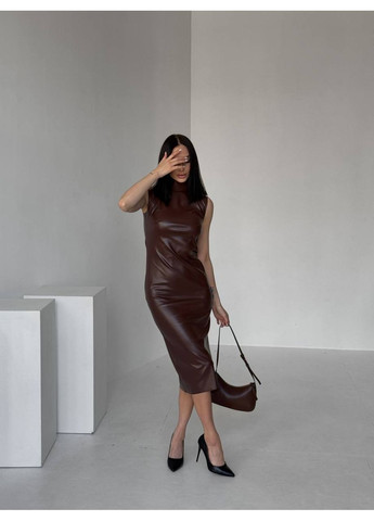 Коричнева вечірня, кежуал жіноча шоколадна сукня No Brand однотонна