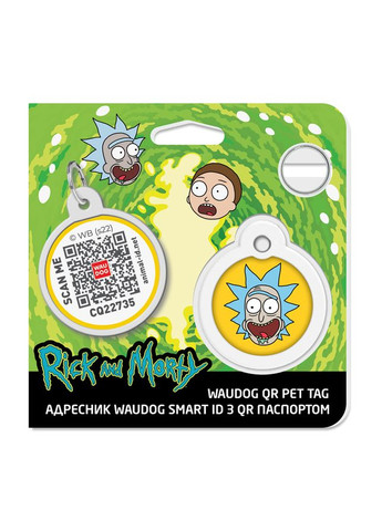 Адресник для собак и котов металлический Smart ID c QR паспортом, "Рик и Морти 3", круг, Д 30 мм WAUDOG (330245281)