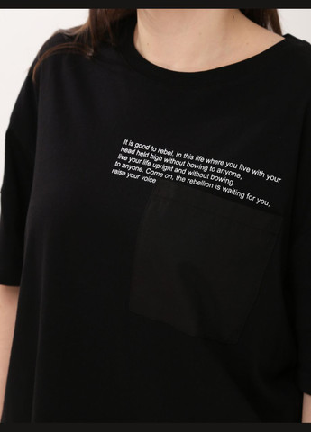 Чорна літня футболка жіноча чорна широка великий розмір з коротким рукавом Whitney Вільна