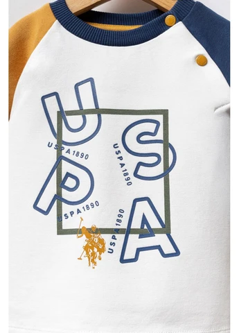 Костюм для хлопчика з кофтою і штанами U.S. Polo Assn., вік 12-18 місяців, зріст 86 см, колір білий/хакі U.S. Polo Assn. USB2571 (387650639)