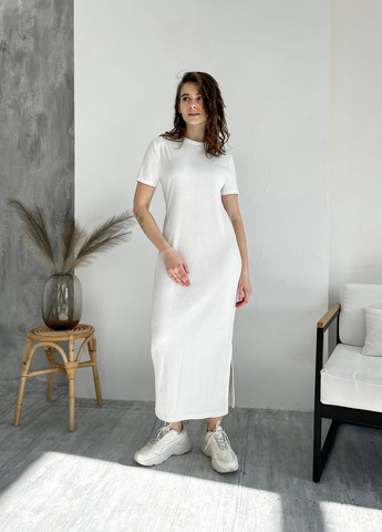 Білий повсякденний довга сукня-футболка в рубчик світло-бежеве 700000122 оверсайз, сукня-футболка Merlini однотонна