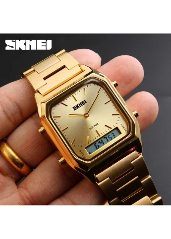 Часы 1220GD Gold женские кварцевые с будильником и календарем золотистые наручные часы из нержавеющей стали ProDobro (367264589)