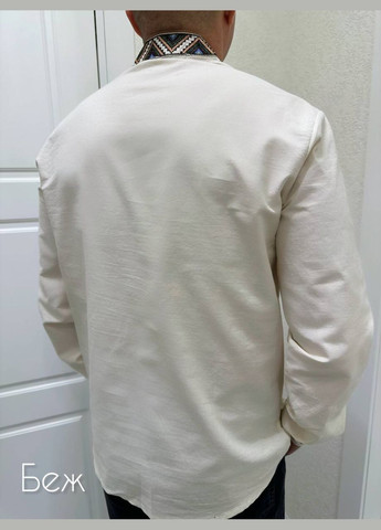 Бежева чоловіча вишита сорочка "мозаїка" ESQ пряма, вільна бавовна (322766365)