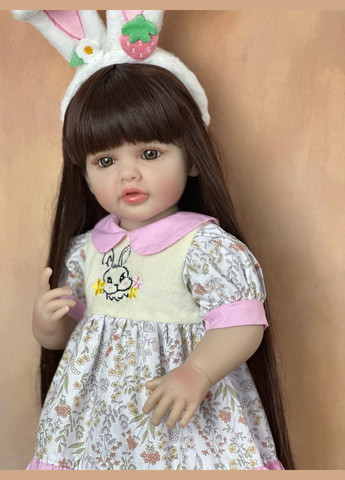 Велика вінілова лялька-ПУПС ручної роботи з вушками Baby Doll зі справжнім волоссям та живими очима Reborn (305296028)