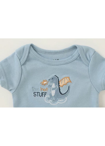 Голубой демисезонный детский набор с боди, штанишками и шапочкой «дракончик» New Brand