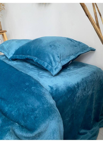Постільна білизна з резинкою Синій, плюш Полуторний розмір, наволочки 70/70 No Brand (364219738)
