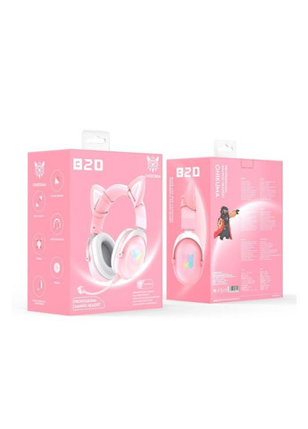 Навушники котячі вушка B100 бездротові з підсвіткою рожеві Onikuma (280877888)