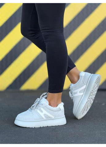 Жіночі кросівки натуральна замша на високій платформі світло сірі теплі зимові кеди на хутрі No Brand сірі зими (366666074)