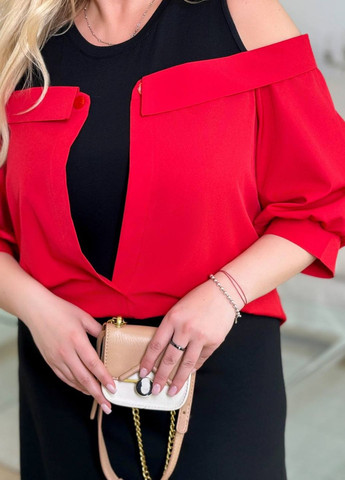 Красное вечернее изысканное вечернее меди платье комбинация с имитацией рубашки платье-комбинация Україна однотонное