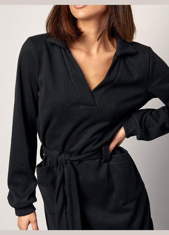 Черное деловое, повседневный, кэжуал, вечернее стильное утепленное платье с карманами и разрезом No Brand