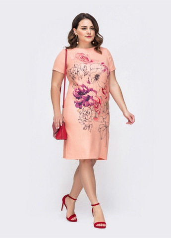 Коралловое кэжуал коралловое платье-футболка большого размера с принтом Dressa с цветочным принтом