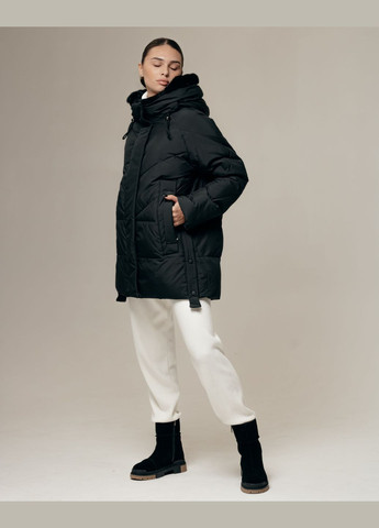 Чорна зимня куртка жіноча з капюшоном з хутром чорна BAIYTBLIY