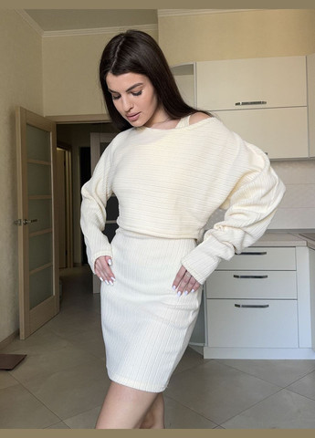 Жіночий трикотажний костюм сукня та кофта молочний You Best (302384272)