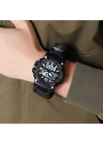 Годинник спортивний чорний з паракордовим ремінцем для чоловіків кварцовий з будильником і таймером ProDobro (367265232)