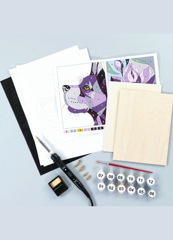 Набір для випалювання картини на дереві Rosa Start Dog and Flower з фарбами в коробці No Brand (342751385)