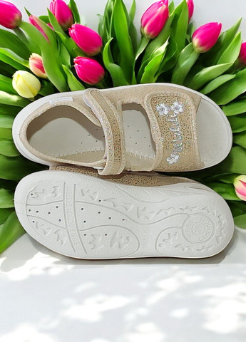 Золотые текстильные босоножки открытые ортопедические тапочки для девочки валди Waldi со стразами, с вышивкой