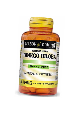 Экстракт гинкго билоба из цельного растения Whole Herb Ginkgo Biloba 60капс Mason Natural (292710696)
