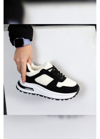 Теплі жіночі чорнобілі зимові на хутрі з еко-хутром короткі Viki кросівки білі зими (369631911)