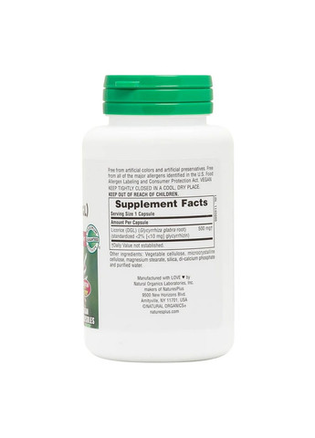 Натуральна добавка Herbal Actives Licorice 500 mg, 60 вегакапсул Natures Plus (293419934)