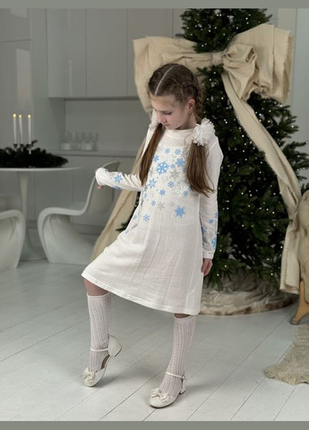 Біла утеплена сукня для дівчинки прямого крою з новорічним принтом hc (h001-6004) No Brand (290112537)