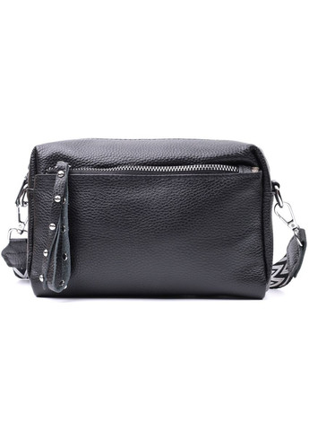 Практичная женская кожаная сумка из стильным бегунком 22654 Черная Vintage (298570917)